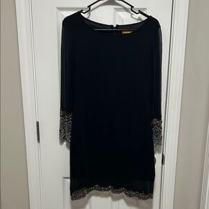 Alice & Olivia | M -Black Long Sleeve Sheer Dress with Beaded Accents